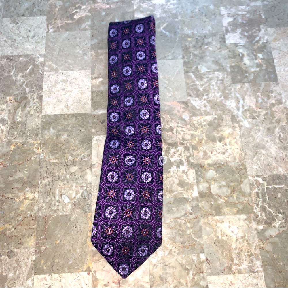 IKE Behar Tie Purple Paisley-style Floral Royal Purple 100% Silk Men’s Necktie!